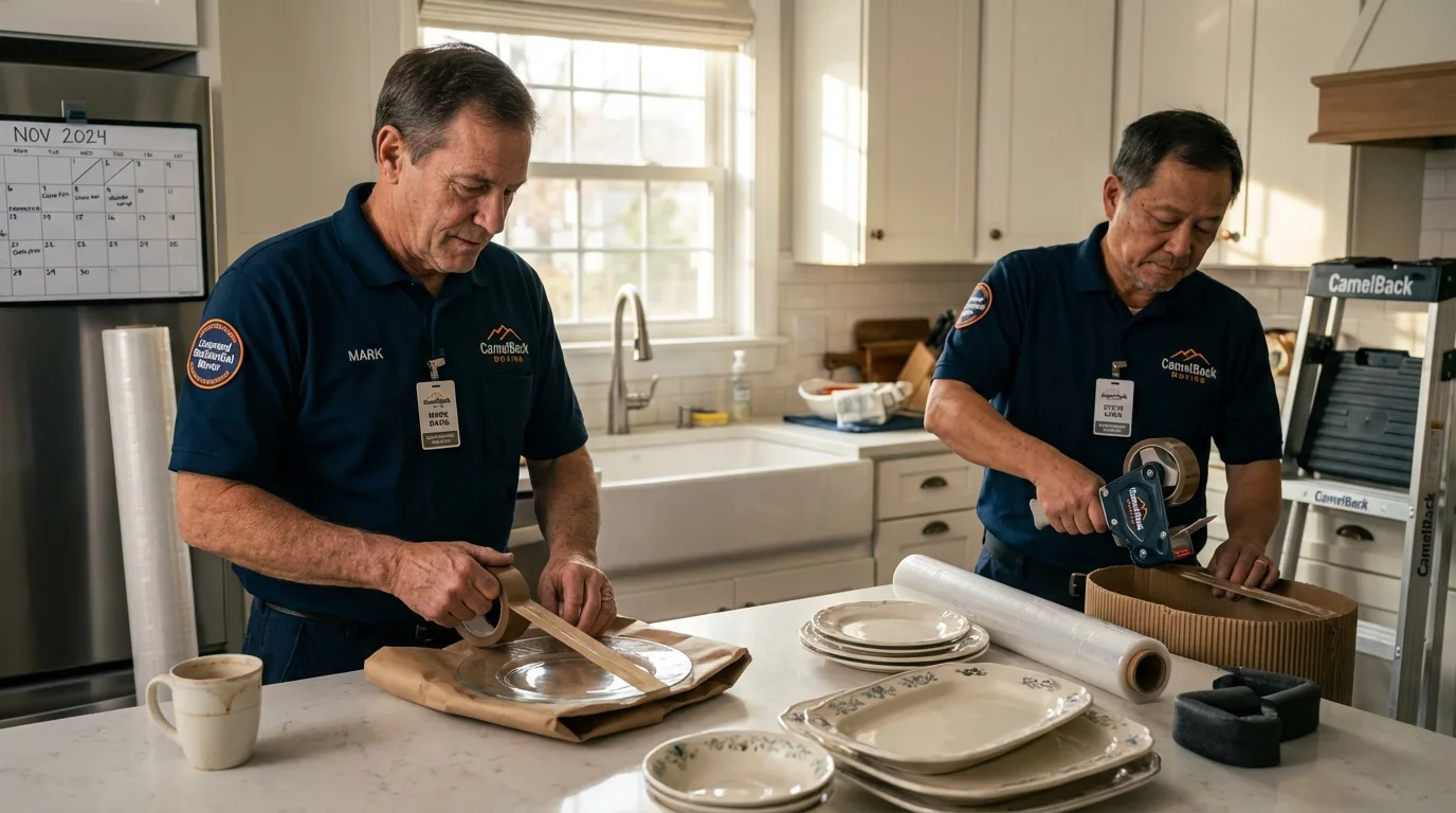 Professional crew packing kitchen dishware in Casey, IL